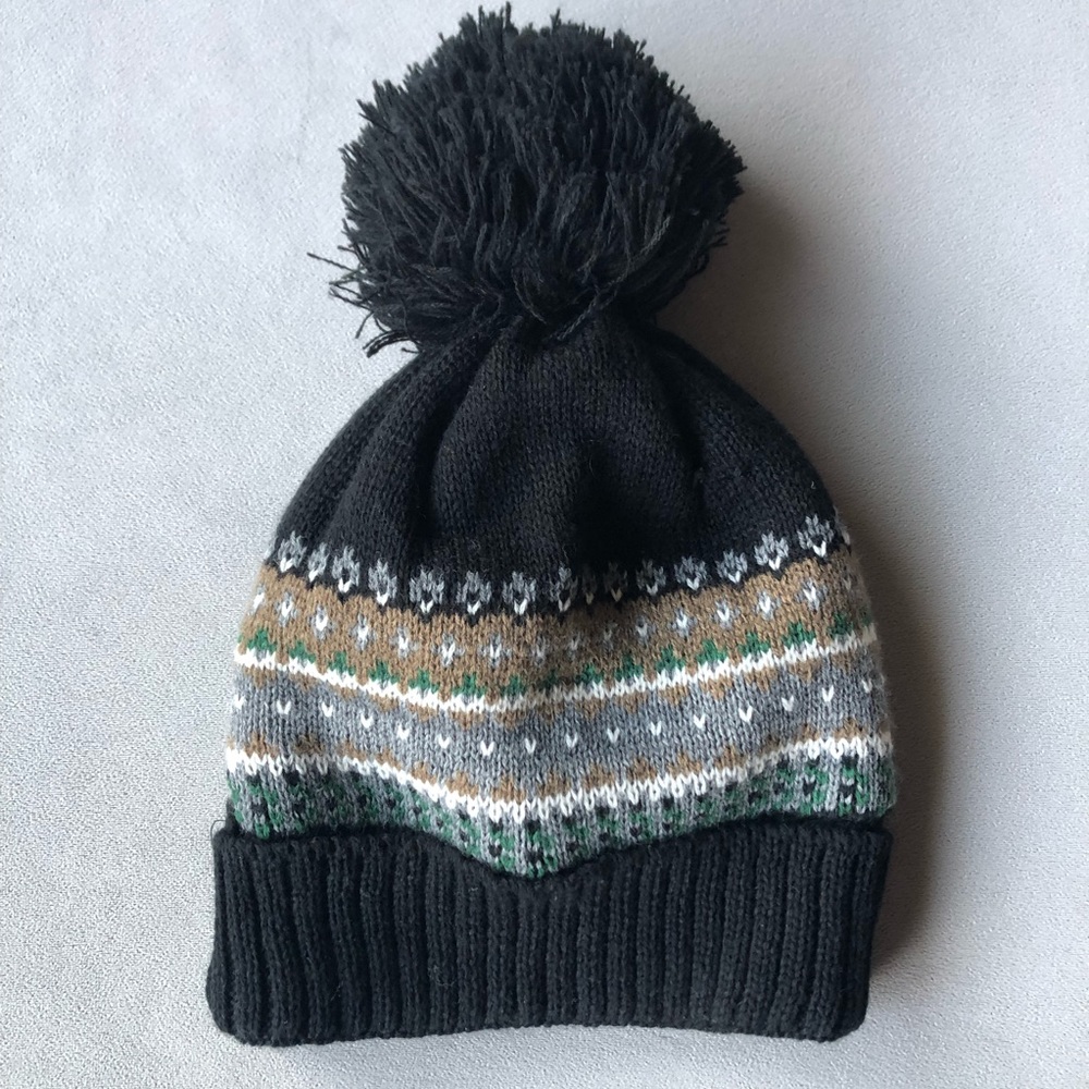 Bp ~ Fleece Lined Toque with Pom ~ Black Green Grey